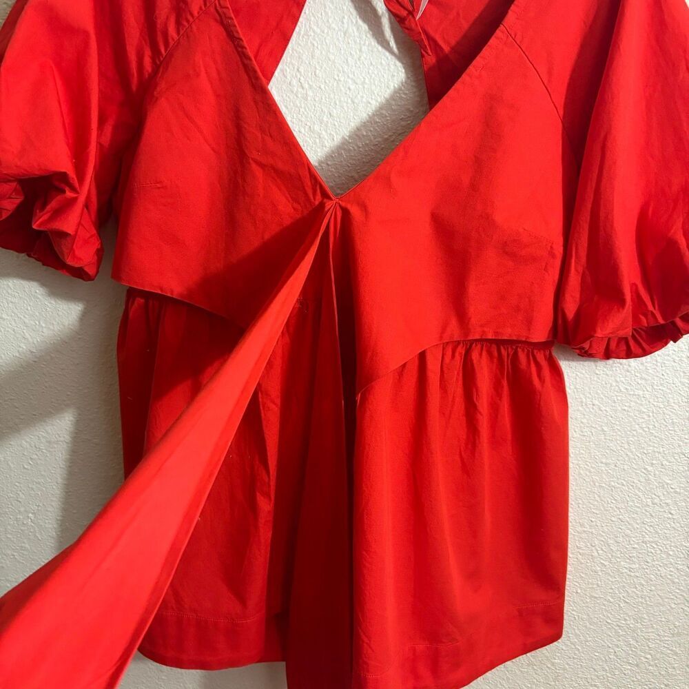 Free People Red Balloon Sleeve Open Back Top & Shorts Set | Size Medium | - Picture 4 of 11